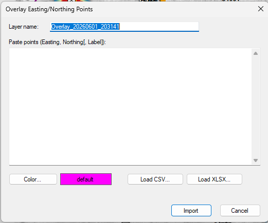 Overlay Easting/Northing Points dialog