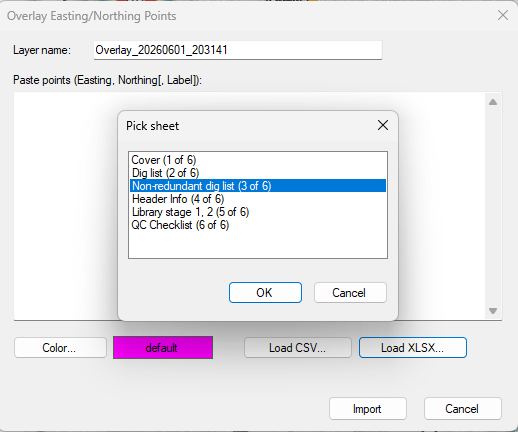 Pick sheet dialog for selecting an XLSX worksheet