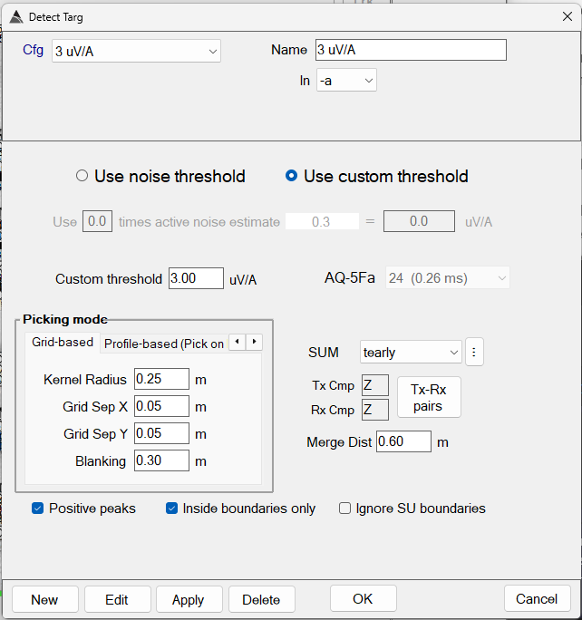 Detect Targ dialog, Grid-based tab