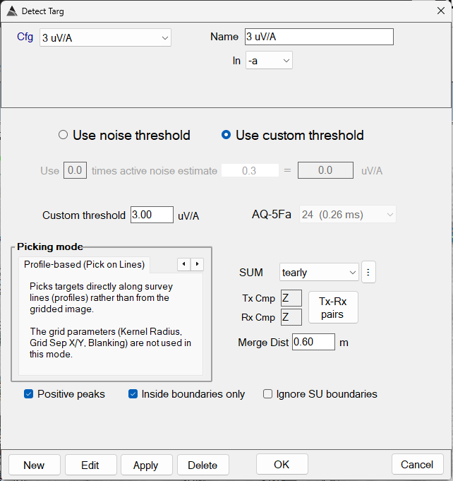Detect Targ dialog, Profile-based tab