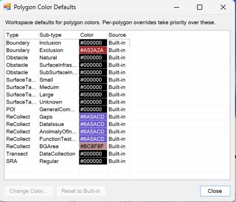 Polygon Color Defaults form